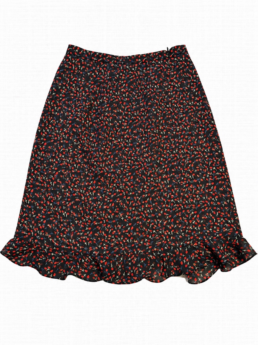 Jessica Women’s Size 8 Black Red Floral Ruffle Hem Midi Skirt 90s - Picture 2 of 3